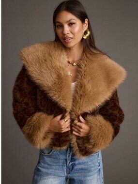 12th Tribe Wild Heart Leopard Faux Fur Cropped Jacket